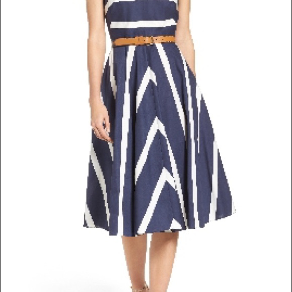 stripe fit & flare dress eliza j Eliza J Blue Stripe Halter Flare Dress